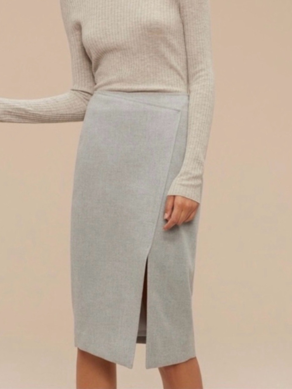 Babaton Aritzia Forrest Light Gray Midi Pencil Skirt with Slit